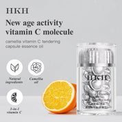 Cápsulas de Suero de Triple Vitamina C para la Cara: Corrección de Manchas Oscuras con Camelia Niacinamida VE Suero Antienvejecimiento para Mujeres - 28 Cápsulas para Tensar la Piel Flácida y las Líneas Finas